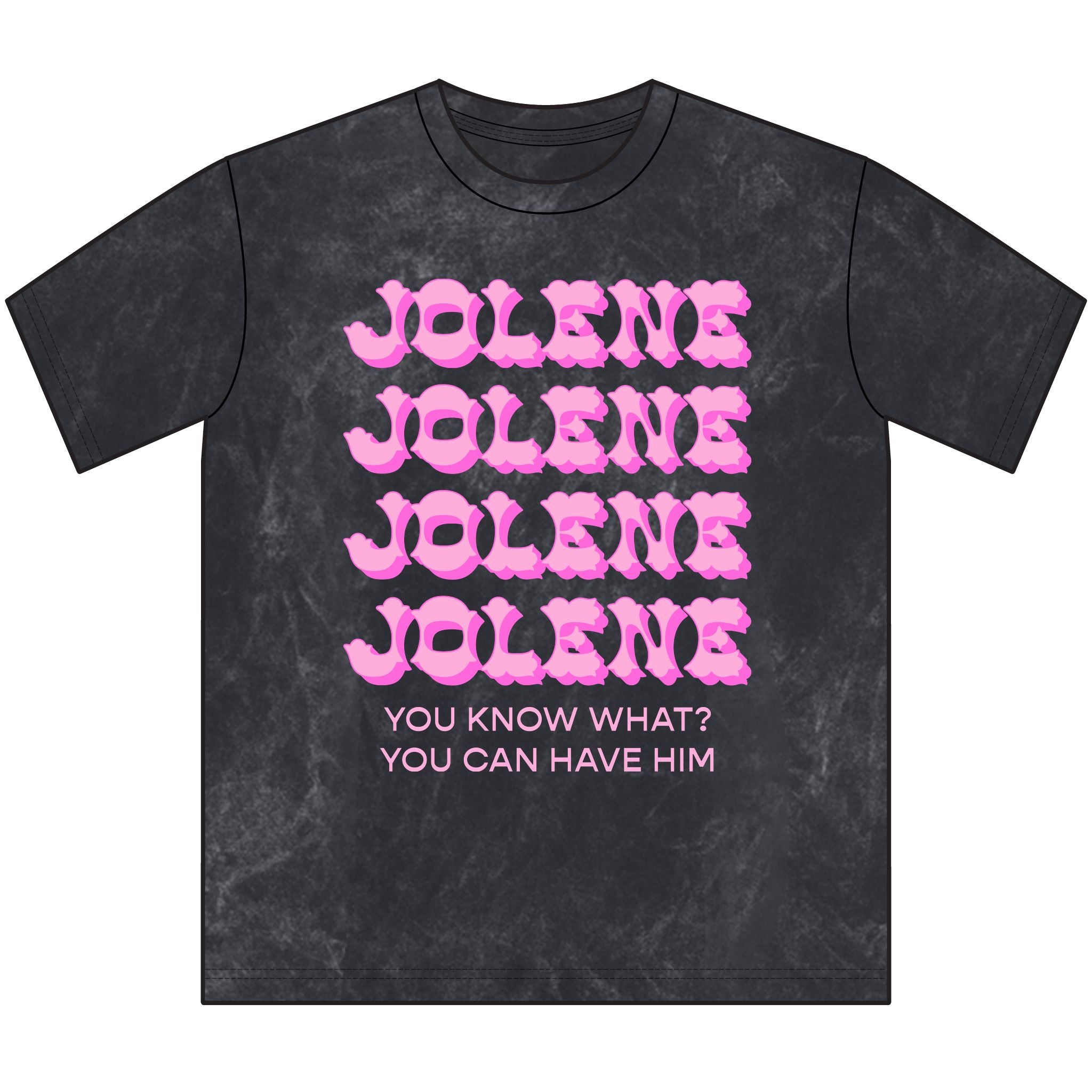 A dark gray marbled t-shirt featuring the word &