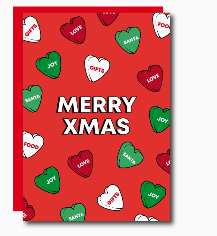 Card - Merry Xmas Hearts (Red)