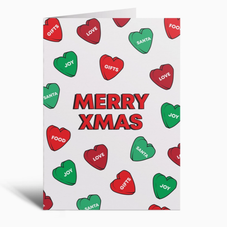 Card - Merry Xmas Hearts (White)