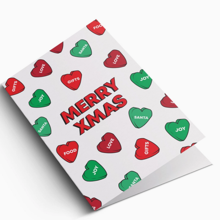 Card - Merry Xmas Hearts (White)