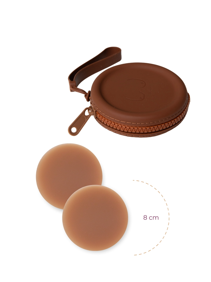 Pasties with Silicone Travel Case - Dark Nude