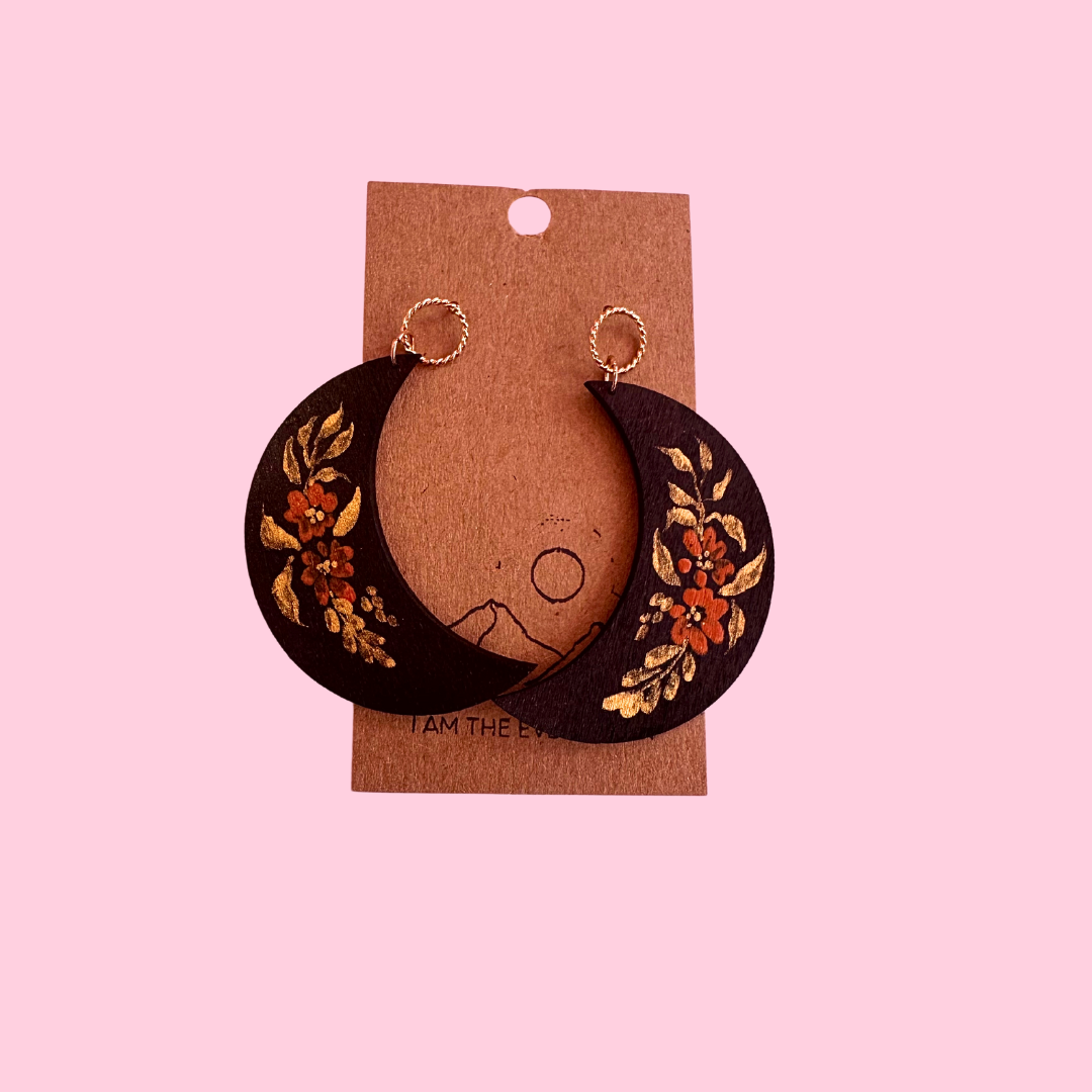 Earrings - Amber Floral Crescent Moon