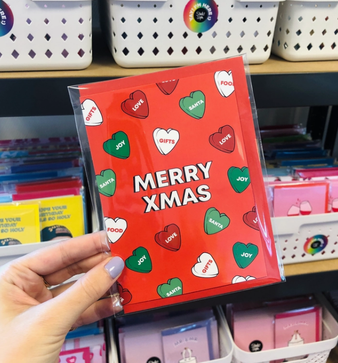 Card - Merry Xmas Hearts (Red)