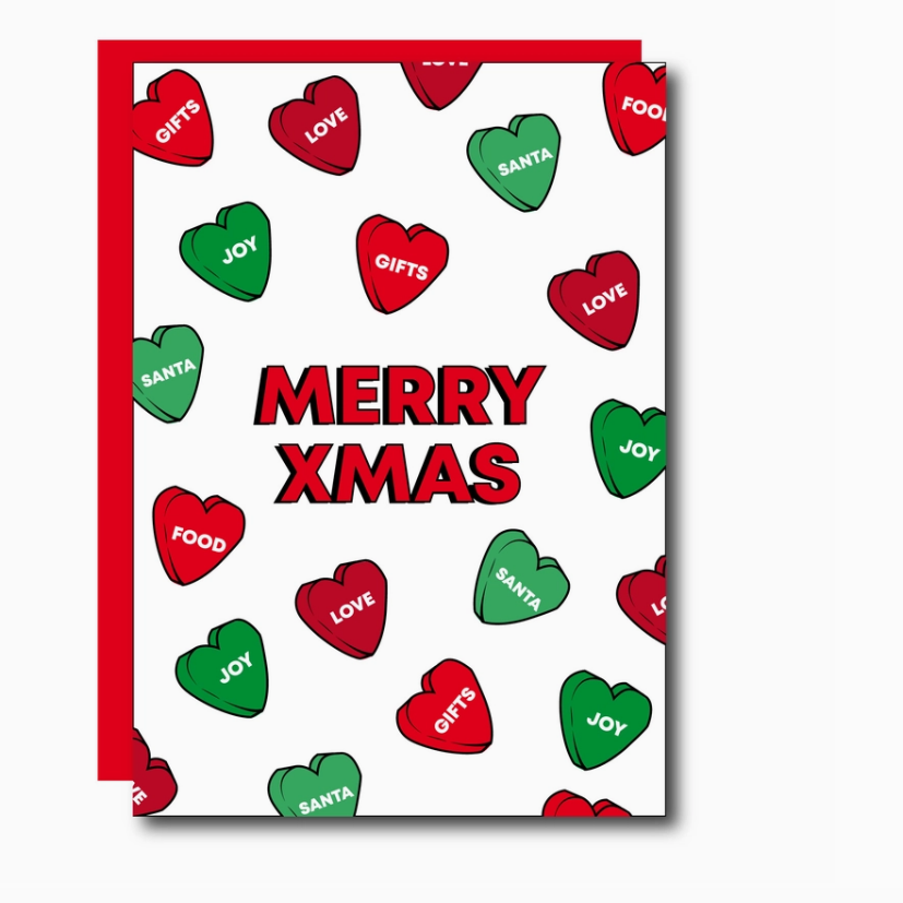 Card - Merry Xmas Hearts (White)