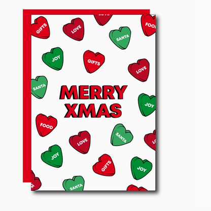 Card - Merry Xmas Hearts (White)