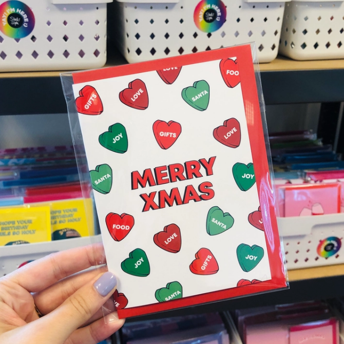 Card - Merry Xmas Hearts (White)