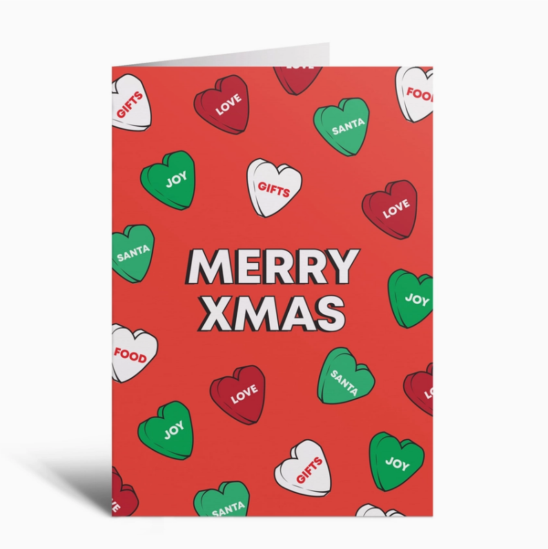 Card - Merry Xmas Hearts (Red)