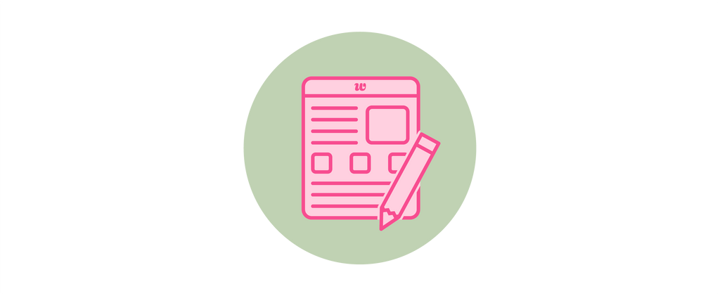 Pink icon representing an application form and pencil on a green circular background