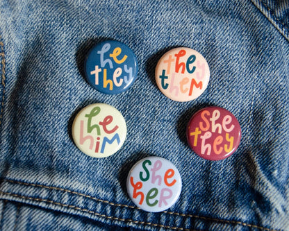 Button - He/They Colorful